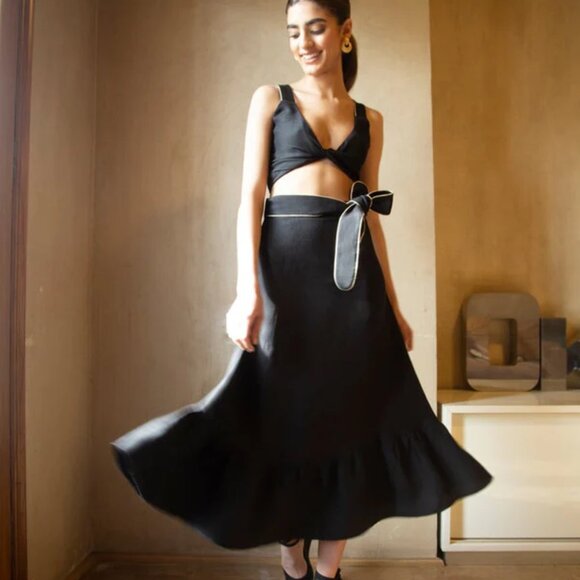 NWT ROSEWATER HOUSE Noor Belted Midi Skirt in Black Size XS - Picture 3 of 3